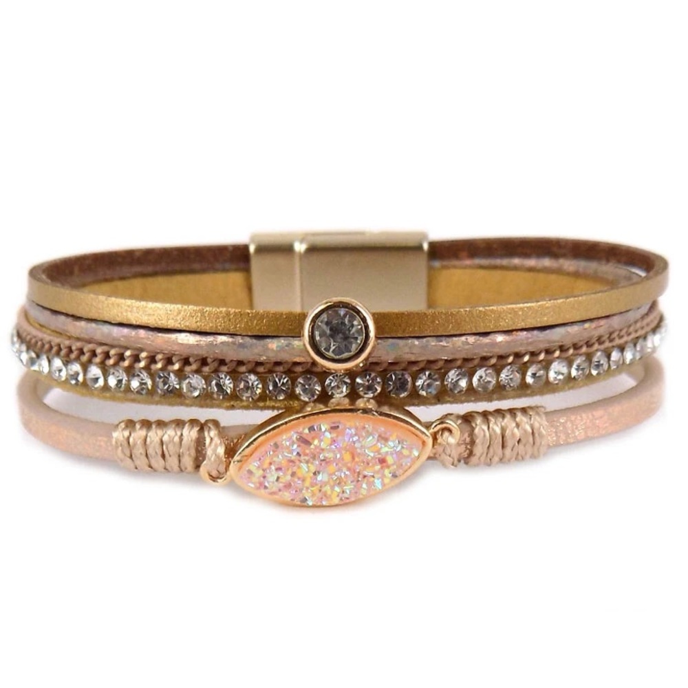 NATURAL DRUZY STONE MULTI-STRAND MAGNETIC BRACELET